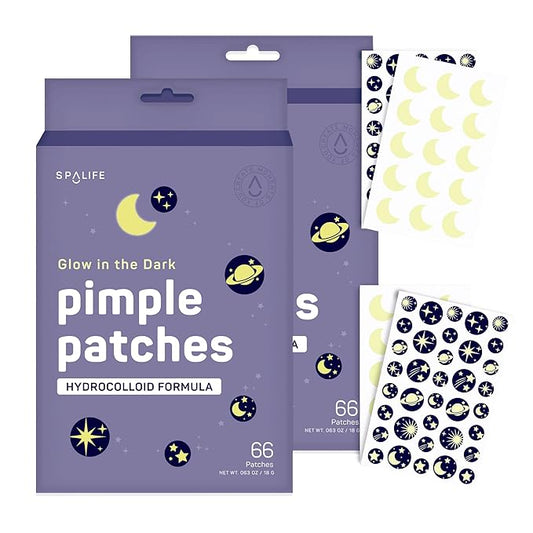 SpaLife Beauty Glow in the Dark Pimple Patches – Hydrocolloid Formula for Acne, Spots, Redness, and Oiliness – 132 Assorted – Acne Patches – Spot Treatment - zit Patches