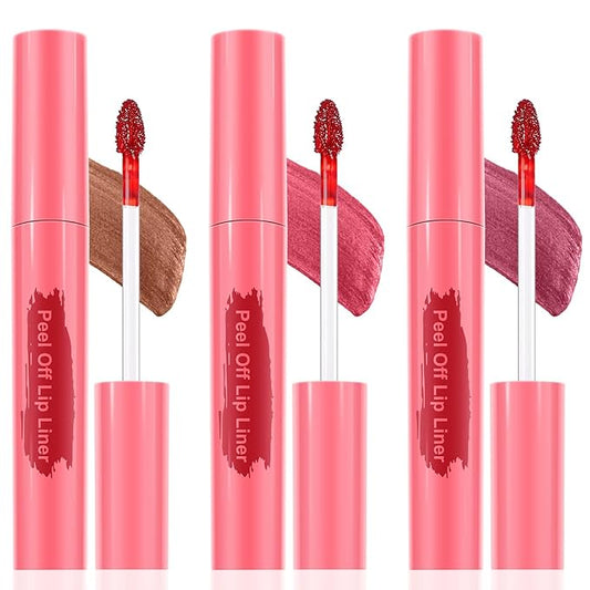 Lip Stain Peel Off - Long Wear Tattoo Lip Liner, Waterproof & Transfer-proof Peel Off Lip Stain with Matte Finish, Lip Tint For All Skin Types (3PCS-Nude&Berry&Mauve, 3 Count(Pack of 1))