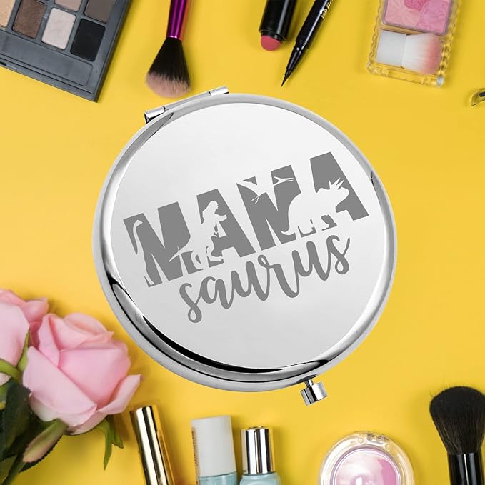 bobauna Mama Saurus Pocket Mirror Dinosaur Fans Gift Sweet Family Dinosaur Makeup Mirror for Mama New Mom (Mama Saurus -S)