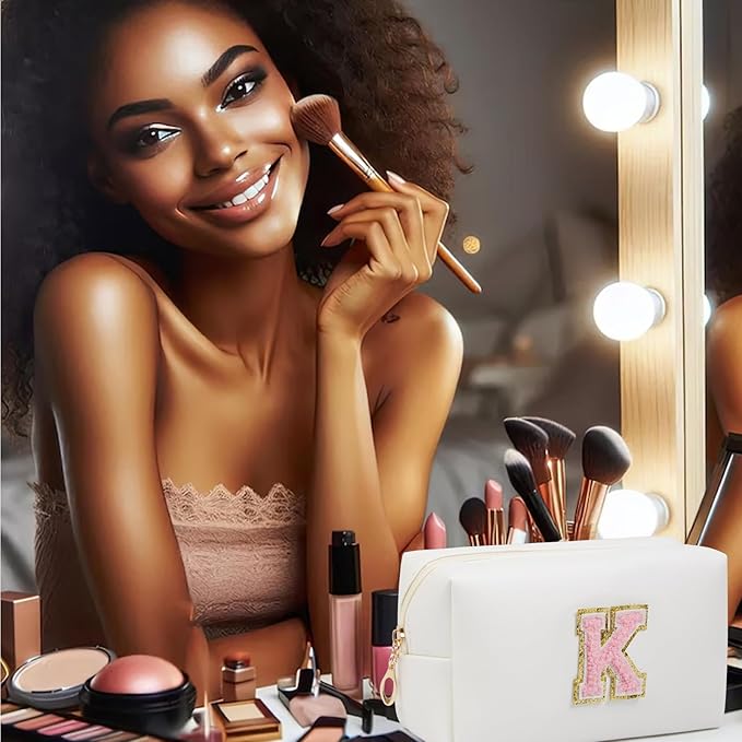 Birthday Gifts for Women Her,Travel Cute Makeup Bag,Large Capacity Cosmetic Bags for Women Makeup Pouch PU Leather Waterproof Cosmetic Bag (K, White)