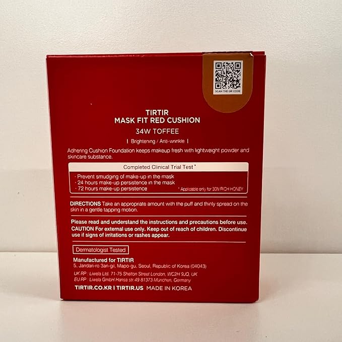 TIRTIR Mask Fit Red Cushion Foundation | Full coverage, Weightless, Skin fit, Satin Glow Finish, Korean Makeup, beauty, Tattoo cover up, Buildable (#34W Toffee, 0.63 Fl Oz)