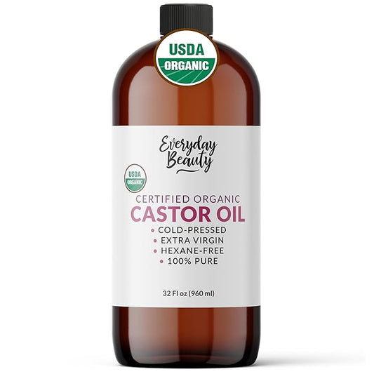 Organic Castor Oil - 100% Pure Certified USDA Organic, Cold Pressed & Hexane-Free, For Eyelashes, Eyebrows, Hair, Skin & Wellness Packs - 32 Fl Oz