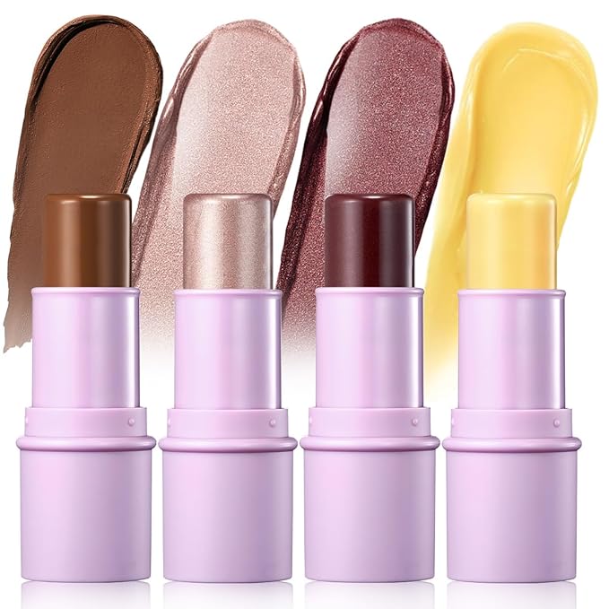 4Pcs Cream Blush Contour Highlighter Bronzer Moisturizer Stick Makeup Set #T Blush Glow5