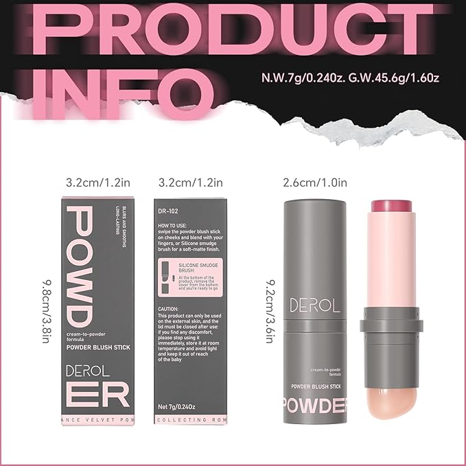 Cream to Powder Blush Stick, Built-In Jelly-like Silicone Makeup Applicator, Buildable & Blendable, Multi-use Blush Makeup Stick for Cheeks, Lips and Eyes, 04 HEY SUGAR