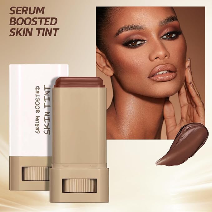 Beauty Balm Serum Boosted Skin Tint, Solid Tinted Moisturizing Serum Foundation Stick, Buildable Medium-to-Full Coverage Contour Stick for Face Makeup (#02)