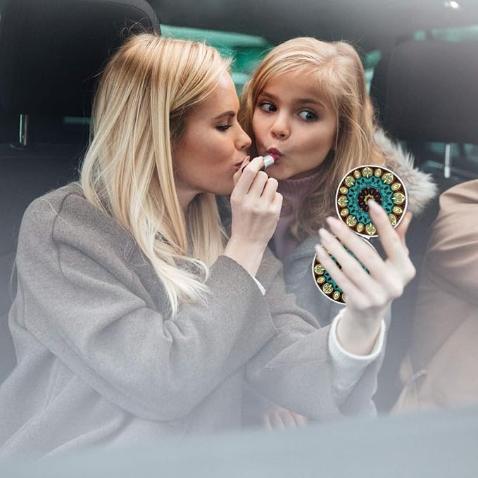 Magnifying Travel Makeup Compact Mirror Small Mirrors Bulk Handheld Pocket Purse Folding Portable Dual Beauty Cosmetics Mini Mirror for Women Girls Lady Men Mandala Mixed Designs 6 Pack