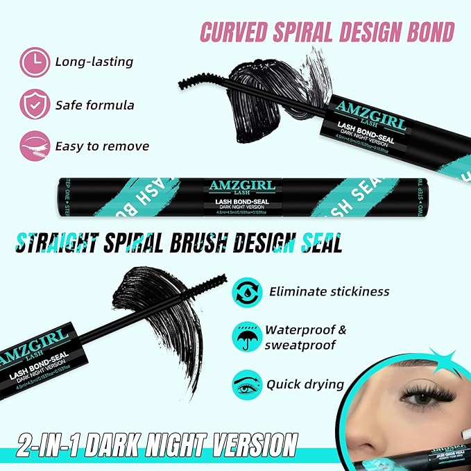 AMZGIRL LASH Midnight DIY Lash Extension Kit, 144 pcs Eyelash Clusters Kit Lash Bond and Seal, Lash Glue Remover and Applicator for Individual False Eyelashes Kit Lash Extensions(D-10mm Kit)