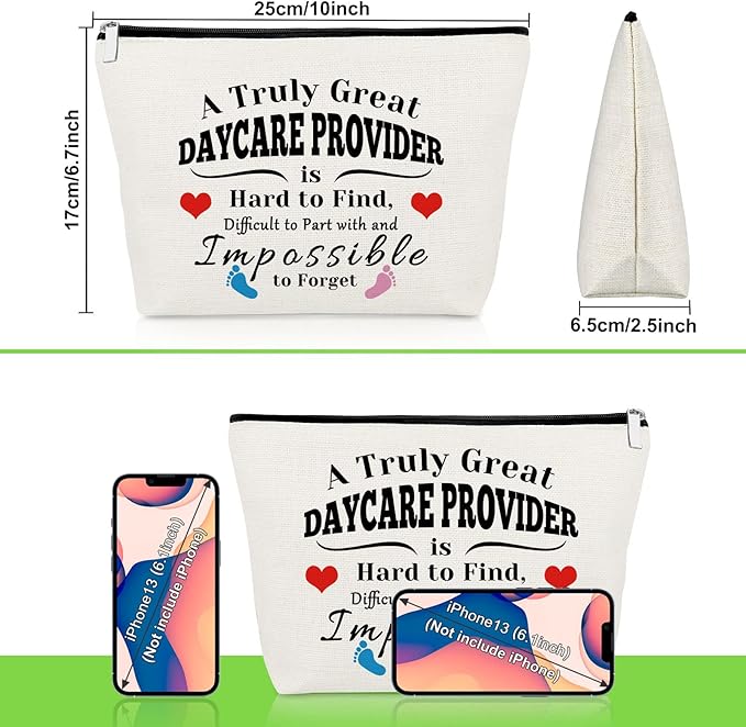 2 Pack Daycare Provider Appreciation Gift Makeup Bag Daycare Teacher Gifts 2 PCS Cosmetic Pouch Thank You Gift for Childcare Provider Gifts for Childhood Educators Gift Christmas Teachers Day Gifts