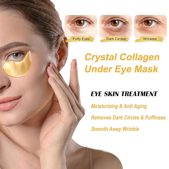 30 Pairs Lip Masks & Gold Hydrogel Collagen Eye Masks, Under Eye Patches Gel Pads for Dark Circles and Puffiness, Moisturizing & Anti-Ageing Skincare for All Skin Types