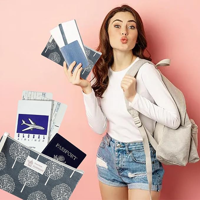 3 Pcs Canvas Makeup Bags Set Cosmetic Small Bag Printed Cute Vacation Travel Toiletry Purse Zipper Pouch Multi-Function Bag Women Girls Favor