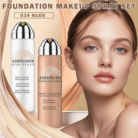 Air Brush Makeup Foundation Spray and Primer for Face Before Makeup,Silk Airbrush Flawless Setting Spray,Waterproof,with Brush and 2 Powder Puffs (03 Nude)