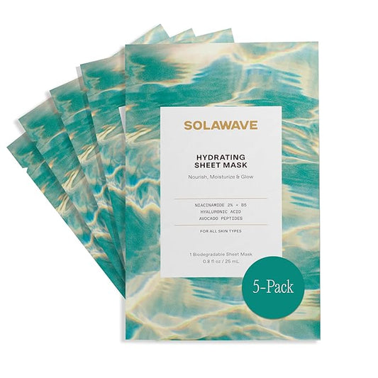 Solawave Hydrating Sheet Mask, Anti Aging Face Mask with Niacinamide, Hydrating Face Mask with Hyaluronic Acid, Moisturizing Face Masks (5 Pack)
