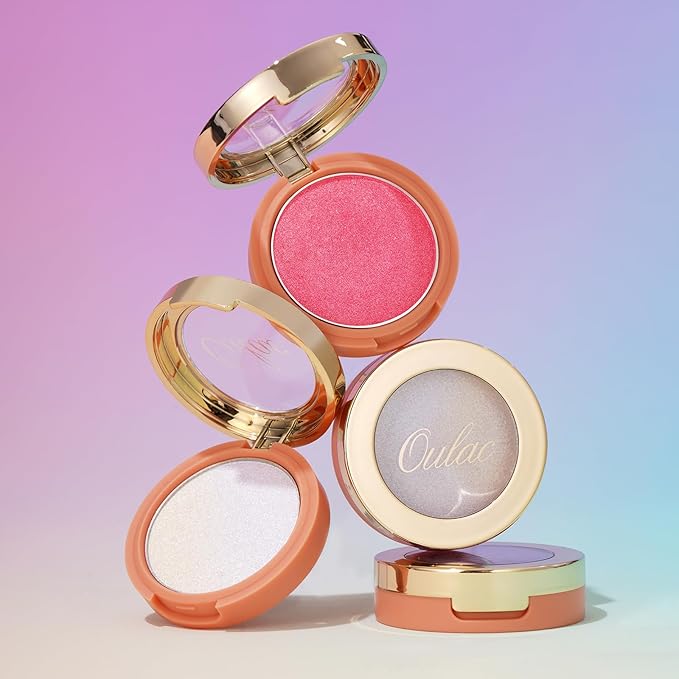 Oulac Holo Highlighter Blush Eyeshadow 2in 1| Intense Subtle Shimmery Blush Creamy Texture| Highlighting Eye Topper| Holographic Color Inner Corner Eye| 4.8g F14 Blue Moon