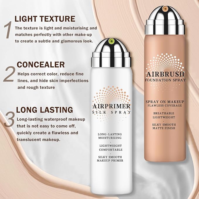 AIUEO Airbrush Foundation Makeup Spray Magic Minerals Airbrush Foundation,Silky Smooth Airbrush Makeup Primer,Long Lasting Makeup-03 Nude