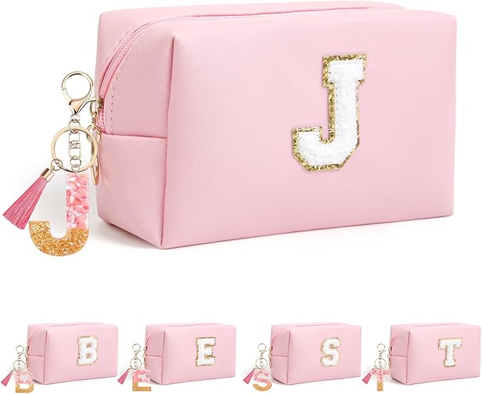 Birthday Gifts for Women Her,Travel Cute Makeup Bag,Large Capacity Cosmetic Bags for Women Makeup Pouch PU Leather Waterproof Cosmetic Bag (J, Pink)