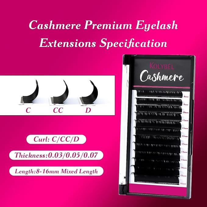 Cashmere Eyelash Extensions 0.05 D Curl 12mm Single Tray Premium Individual Lash Extensions, Silk Volume & Classic Lashes Soft Matte Dark Professional Eyelashes Extension Salon Use(0.05-D-12mm)