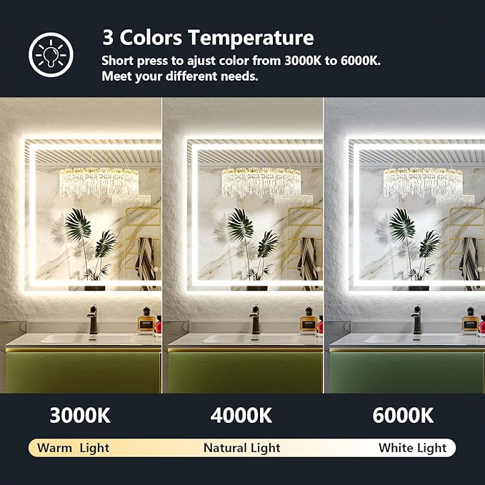 84x40 Inch LED Bathroom Mirror with Lights Front and Backlit Lighted Vanity Mirror for Bathroom Wall with 3 Colors Dimmable Anti-Fog Memory Shatter-Proof IP54 Waterproof Horizontal/Vertical