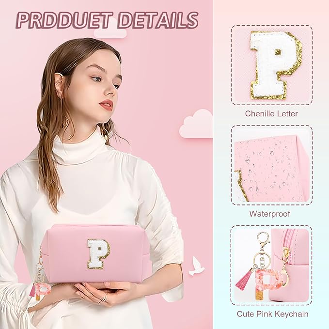 Birthday Gifts for Women Her,Travel Cute Makeup Bag,Large Capacity Cosmetic Bags for Women Makeup Pouch PU Leather Waterproof Cosmetic Bag (P, Pink)