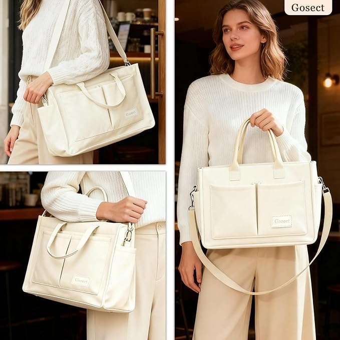 Canvas Tote Bag for Women With Pockets, Laptop Work Crossbody Purses Everything Shoulder Tote Bag Everyday Satchel Handbags