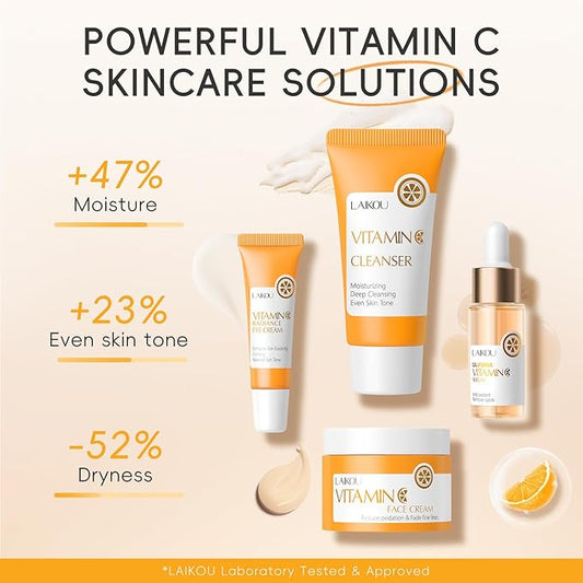 Skincare Set, Vitamin C Serum for Face Skin Care Sets & kits - Cleanser, Serum, Eye Cream & Face Cream, Pamper Gift Sets for Women Teenage Girls, Facial Kit for 4pcs