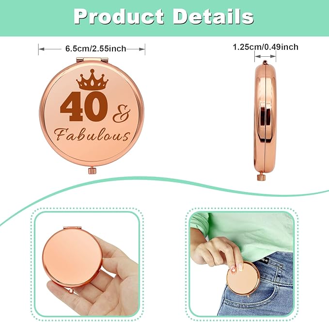 40th Birthday Gifts for Women 40 Year Old Birthday Gifts for Women Compact Makeup Mirror for Mom Wife Aunt Sister Funny 40th Birthday Gifts for Her Folding Makeup Mirror Turning 40 Gifts for Women