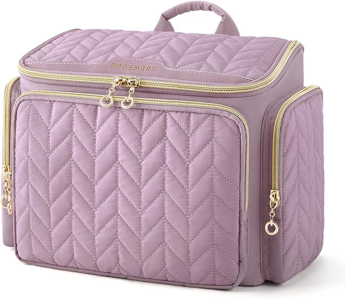 BAGSMART Travel Toiletry Bag, Large Wide-open Travel Bag for Toiletries, Makeup Cosmetic Travel Bag with Handle-Purple
