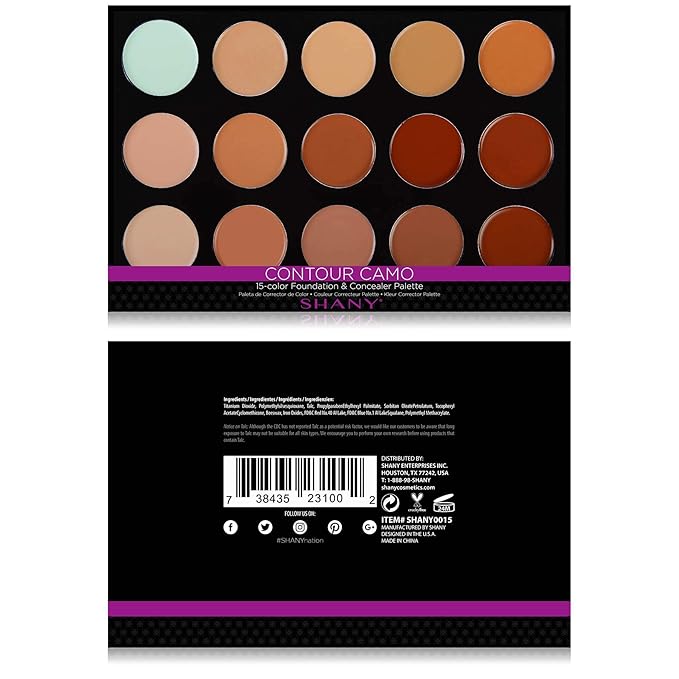 SHANY CONTOUR CAMO Professional Cream Foundation, Foundation Primer,Camouflage Concealer Makeup Palette - 15 Color Face Palette