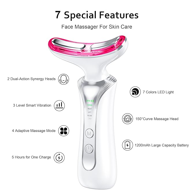 7 in 1 Multifunctional Facial Massager, Red Light Therapy for Face, Beauty Skin Care Tool for Face and Neck, Portable Facial Massager for Wrinkles and Skin Care-White