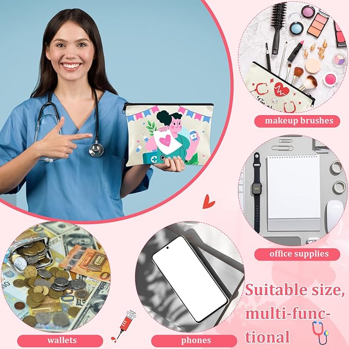 30 Pack Nurse Makeup Bags Nurse Cosmetic Bags Bulk Nurse Gift Survival Kit Funny Nursing Travel Toiletry Makeup Bag Nurse Appreciation Gifts for Women Men Thank You Nurse Appreciation Week Gift