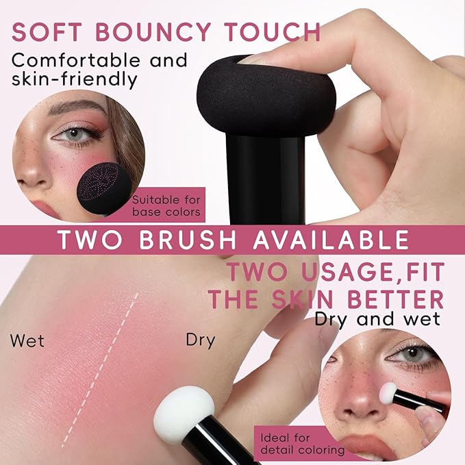 Cushion Blush for Cheeks with Air Mushroom Applicator Head Brush, Liquid Blusher Set Dewy Matte Finish, Moisturizing Cream Blush Tint Kit for Face Makeup Soft Pink