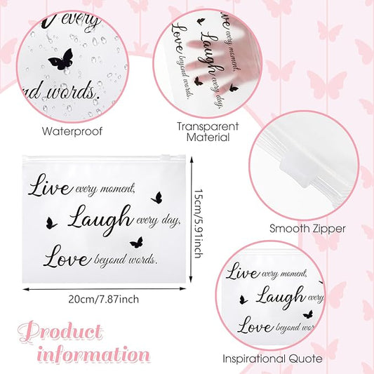 100 Pcs Inspirational Gifts for Girls Women Travel Cheer Makeup Bag Bulk Loved Quotes Cosmetic Bags with Zipper Thank You Encouragement Birthday Gift Bag for Nurse Teacher Friend (Minimalist)