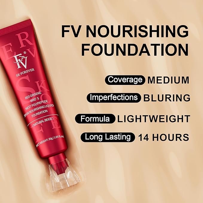 FV Dewy Foundation, Hydrating Formula & Medium Coverage, Waterproof, Long Lasting, Lightweight Liquid Foundation, Ideal For Dry/Combination Skin, 30g, Nourishing Ivory