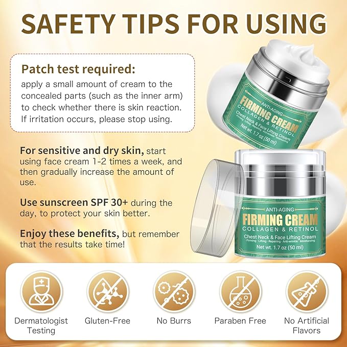Anti Aging Firming Neck Cream, 5-IN-1 Face Tighten and Lift Neck Cream, Anti Wrinkle Neck Retinol & Collagen Cream, Chest Neck & Face Lifting|Repairing|Moisturzing Skin Care for Men & Women(1.7 OZ)