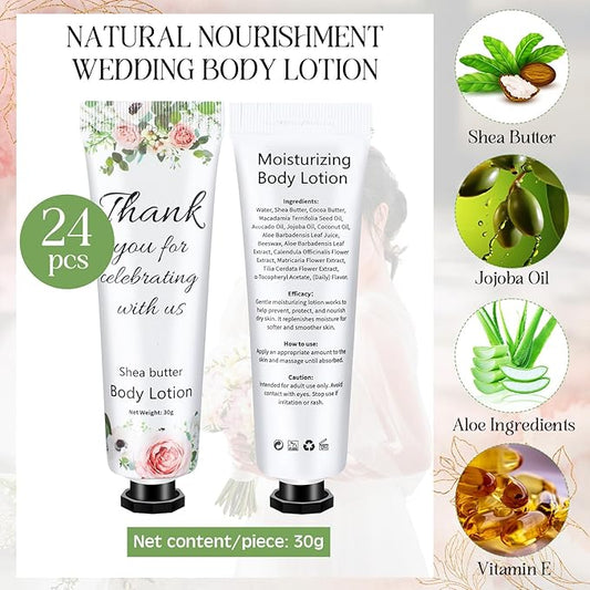 24 Pcs Bridal Shower Wedding Gifts Bulk Body Lotion Body Care Cream Moisturizing Small Travel Lotion for Women Dry Skin Natural Fragrance for Bridesmaid Guest Gift