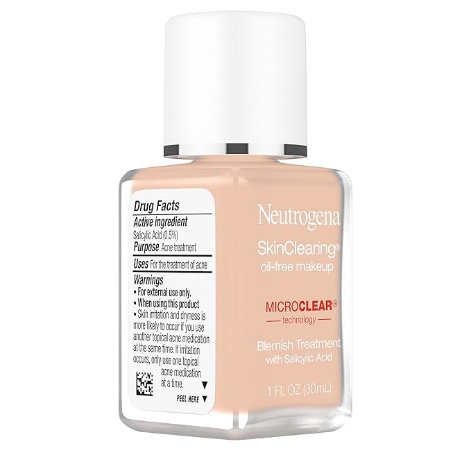 Neutrogena SkinClearing Oil-Free Acne and Blemish Fighting Liquid Foundation with.5% Salicylic Acid Acne Medicine, Shine Controlling Makeup for Acne Prone Skin, 30 Buff, 1 fl. oz