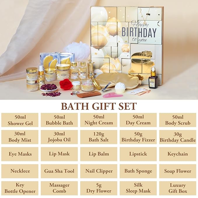 25Pcs Happy Birthday Gifts for Women - Luxury Birthday Advent Calendar Presents Bath and Body Birthday Gift for Sister, Girlfriend, Wife, Mom with Necklace｜Birthday Gift Set Idea for Female Friends