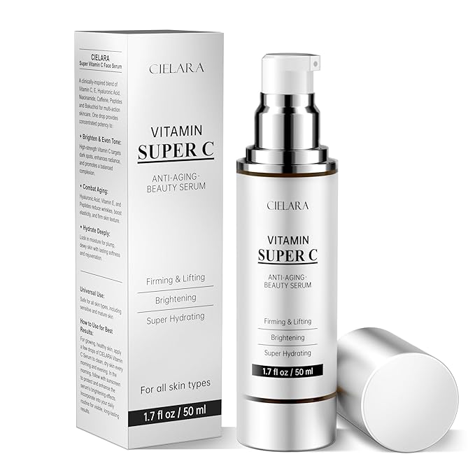 Vitamin C Serum for Face, Anti Aging 20% Super C Serum With Vit C Hyaluronic Acid, Vitamin E, Peptides, Collagen for Dark Spot Remover for Face, tighten, firming, lift, Brightening-1.7 Fl Oz