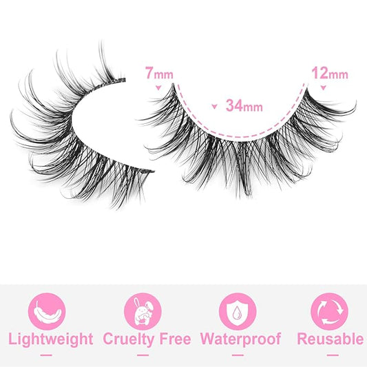 Manga Lashes Clear Band Natural Lashes Wispy Asian 12mm 3D Short Eyelashes D-Curl False Eyelashes Pack by Kiromiro