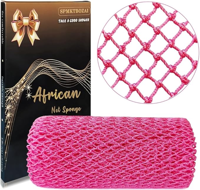 African Net Sponge Authentic, African Exfoliating Sponge Real African Net Black Owned, African Bath Sponge Back Scrubber, Body Exfoliator Shower Bath Accessories (Pink)