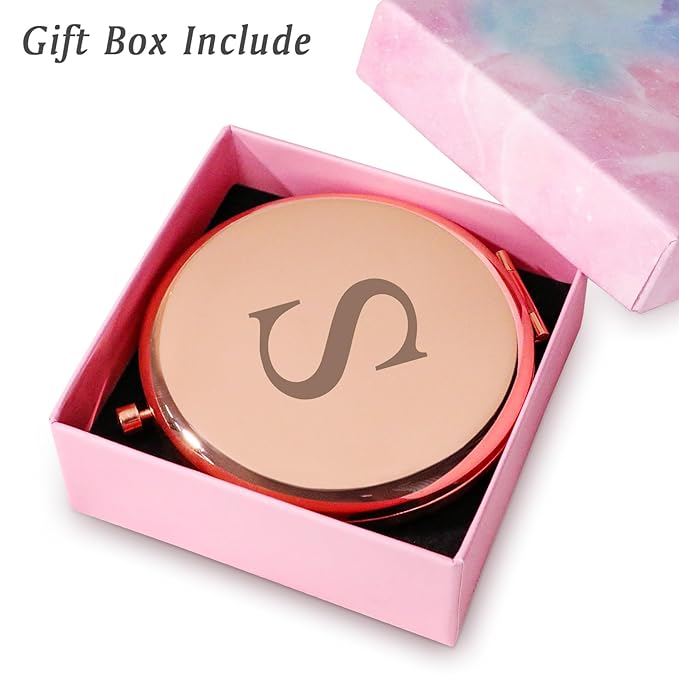 Personalized Gifts for Women Girls, Initial Compact Mirror, Unique Mothers Day Birthday Gifts for Friends Mom Wife Grandma Sister Daughter, 2025 Graduation Gifts for Her College Medical High School