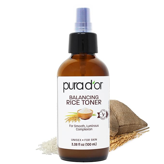 PURA D'OR 3.38 Oz Rice Water Balancing Facial Toner - Hydrating & Soothing Formula with Natural Extracts - Skin Texture Support for Radiant Skin - Alcohol-Free - Travel Size