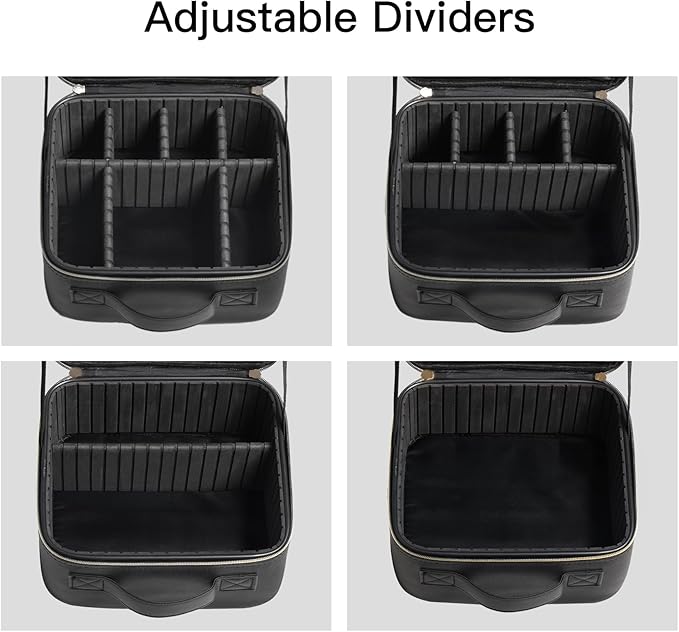 Makeup Travel Case 10 Inch, Large Storage Capacity Makeup Organizer Travel Bag with Compartment, Portable Cosmetic Case for Women, Waterproof, Durable, Gift for Her, Black