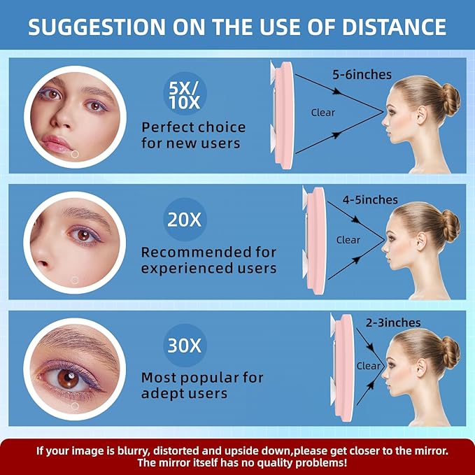 30X Magnifying Mirror with Lights, 6inch Makeup Magnified Mirror 30X Lighted Travel Magnification with 3 Suction Cups and 360° Adjustable Stand- Includes Tweezers & Scissors