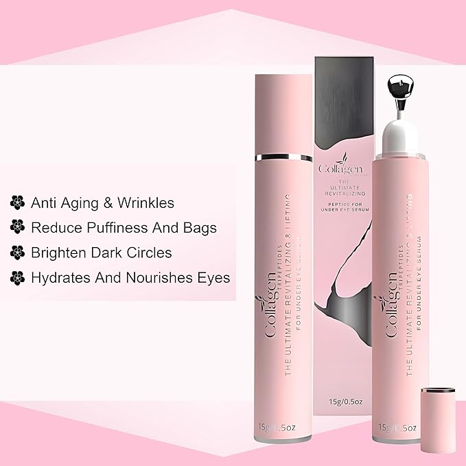 All Natural Collagen, Peptide Complex Under Eye Lift, Firming Serum for Puffiness, Tired Eyes, with Niacinamide + Fine Lines, Wrinkles, Anti-Aging, Hydrating