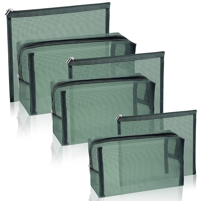6 Pieces Mesh Makeup Bags Mesh Cosmetic Bag Portable Travel Organizing Zipper Pouch Toiletries Makeup Pouches for Home Office Travel Accessories (Green)