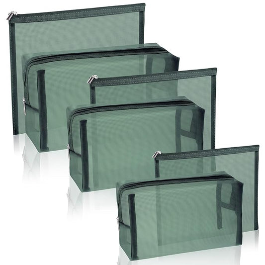 6 Pieces Mesh Makeup Bags Mesh Cosmetic Bag Portable Travel Organizing Zipper Pouch Toiletries Makeup Pouches for Home Office Travel Accessories (Green)