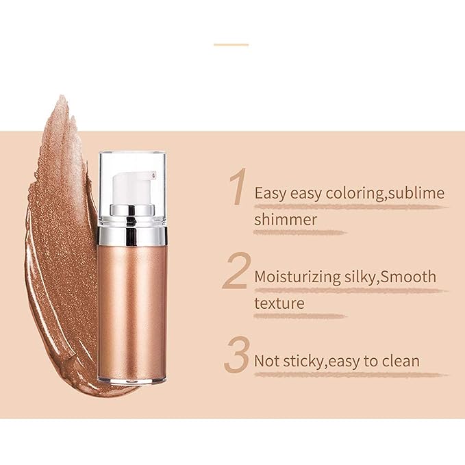 Body Face Luminizer Highlighter Cream Spray Liquid Bronzer Illuminator Glow Glistening Makeup Foundation Cheekbone & Blush Liquid Highlighter Bronzer Smooth Shimmer Glow Makeup(#2 Rose Gold)