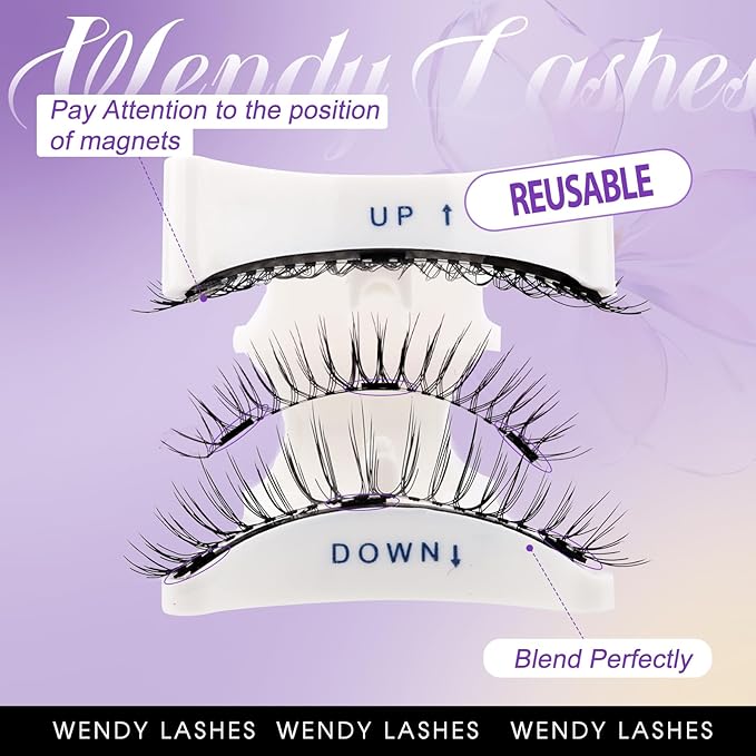 2 Pairs Magnetic Eyelashes with Applicator: Natural Look, Reusable, No Glue Needed, Wendy Lashes, CX0305, 079+B01