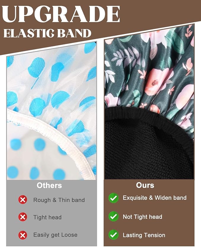 Auban Terry Lined Triple Layer Large Shower Cap for Women, Waterproof Hair Cap