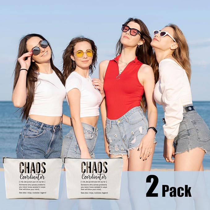 2pcs Chaos Coordinator Gifts for Women Makeup Bag, Chaos Coordinator Cosmetic Bag Appreciation Gifts for Women Moms Manager Boss Colleagues, Travel Zipper Pouch Christmas Thanksgiving Birthday Gift